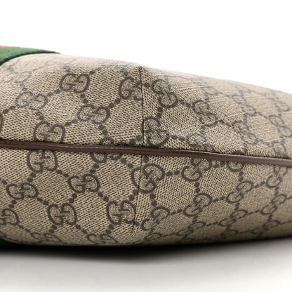 Gucci GG Supreme Monogram Textured Dollar Calfskin Web Small Ophidia Half Moon Hobo Beige Ebony New Acero 10 of 14