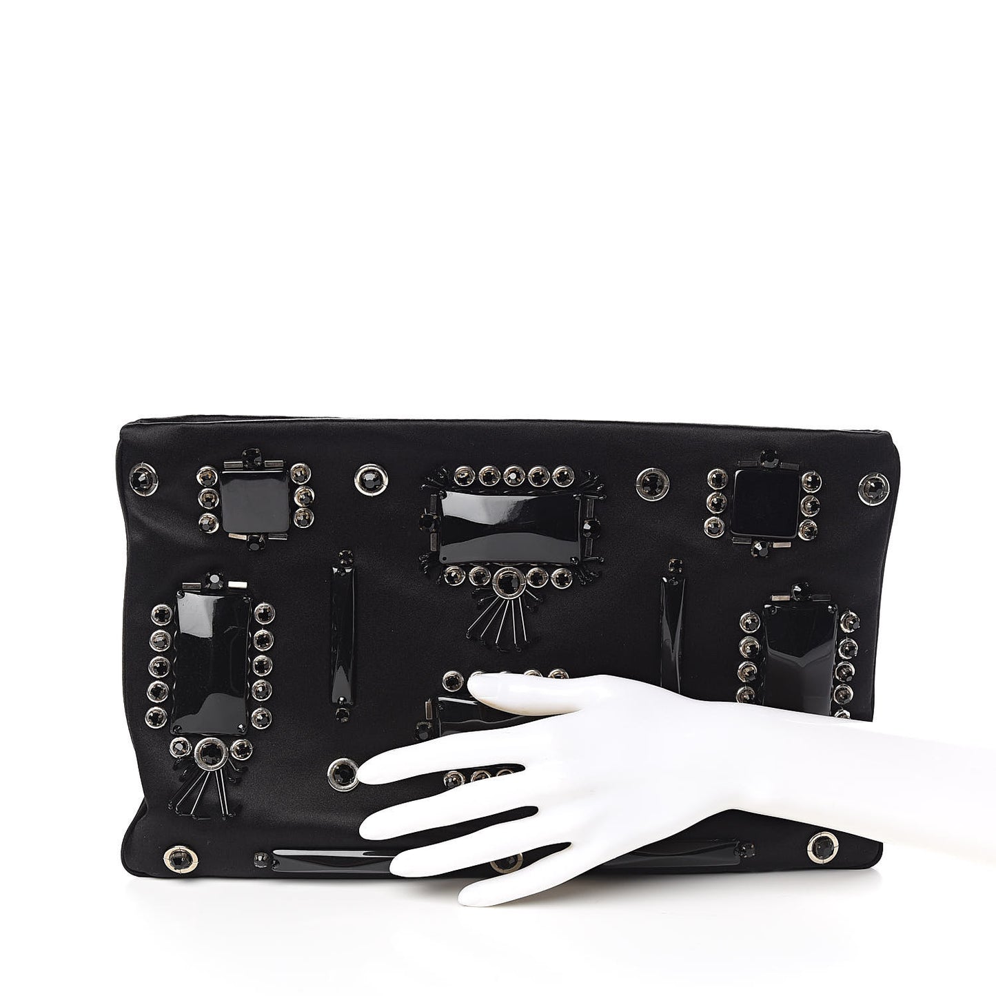 Satin Swarovski Crystal Embroidered Flat Clutch Black