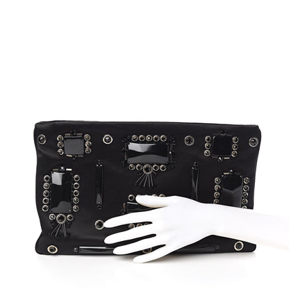 Prada Satin Swarovski Crystal Embroidered Flat Clutch Black 2 of 8