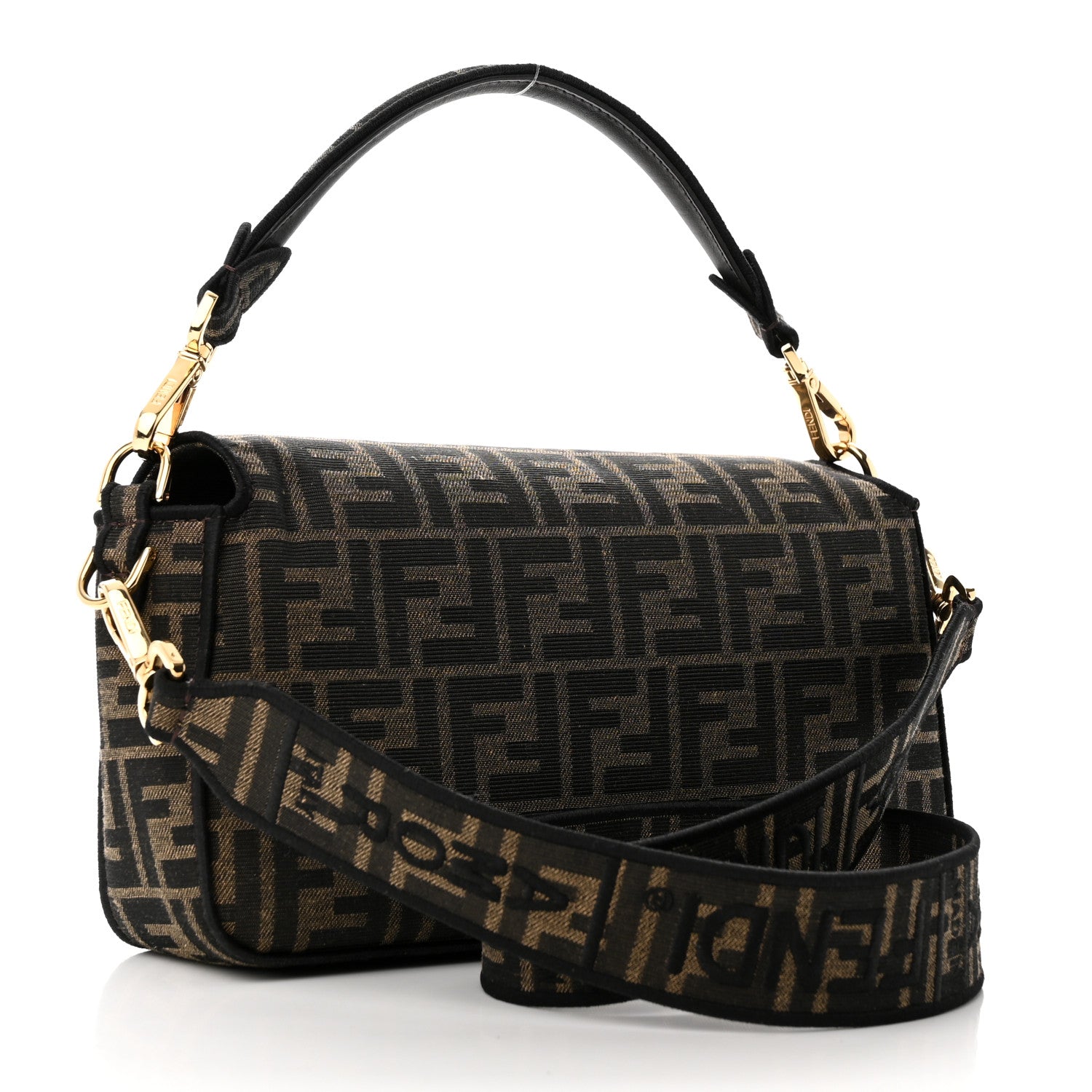 Fendi Fabric Jacquard FF 1974 Medium Baguette Tobacco Moro Black 2 of 9
