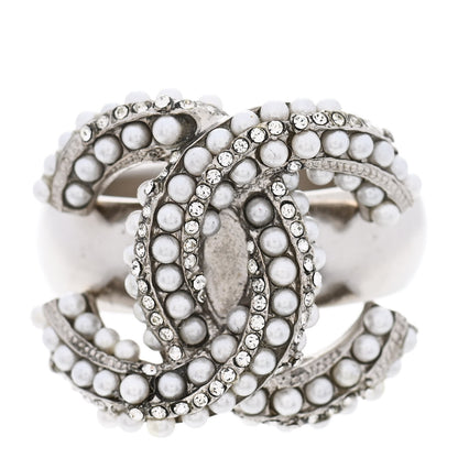 Chanel Crystal Pearl CC Ring 7 Silver 1 of 4