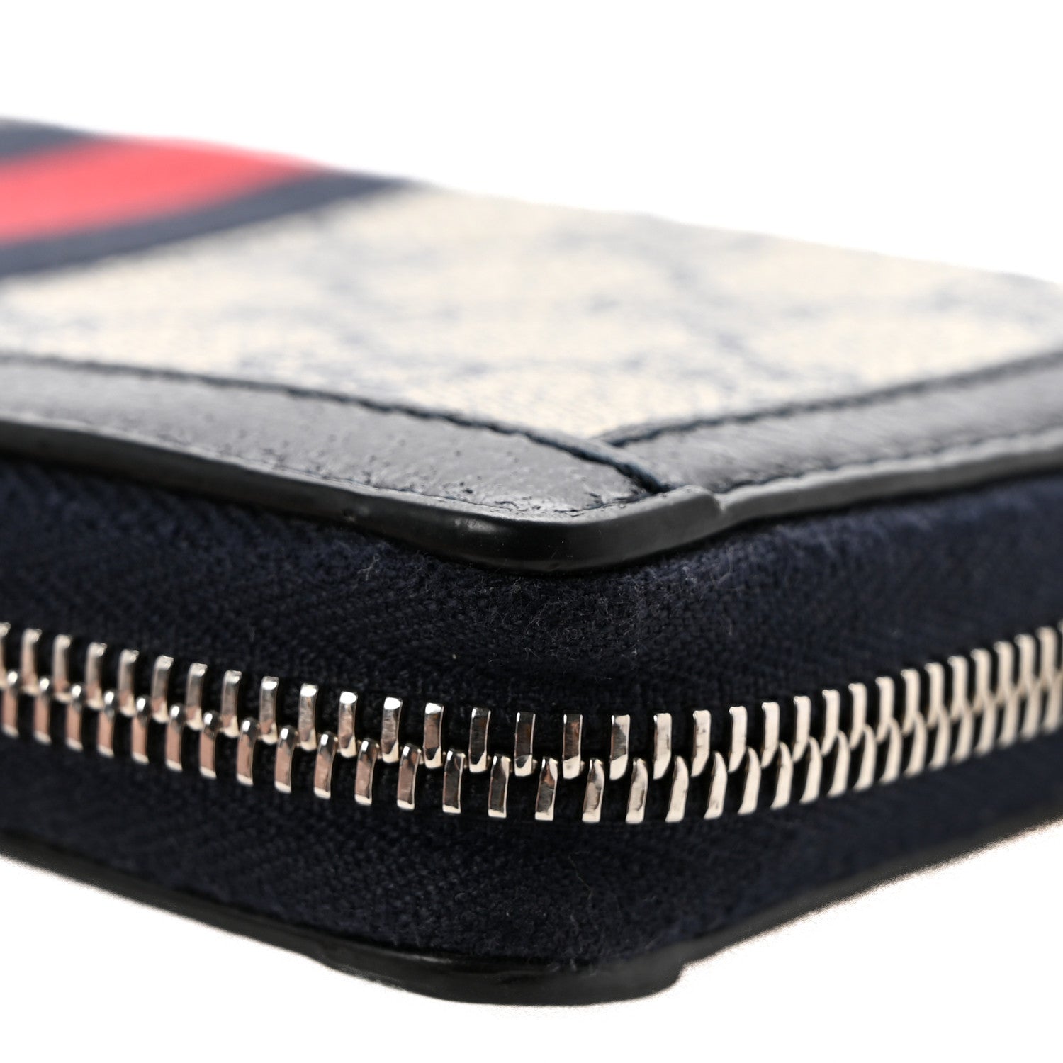 Gucci GG Supreme Monogram Textured Dollar Calfskin Web Ophidia Zip Around Wallet Beige Blue 9 of 11