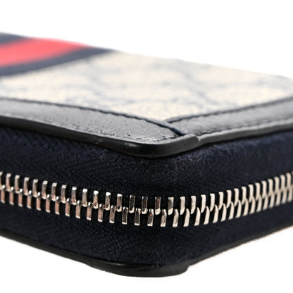 Gucci GG Supreme Monogram Textured Dollar Calfskin Web Ophidia Zip Around Wallet Beige Blue 9 of 11