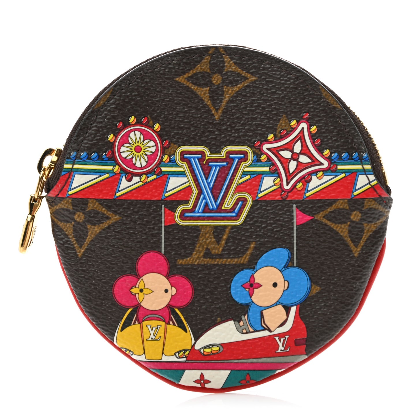 Monogram 2020 Christmas Animation Bumper Cars Round Coin Purse Coquelicot