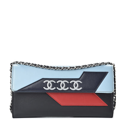 Chanel Lambskin Airlines Wallet On Chain WOC Blue Black Red 1 of 13
