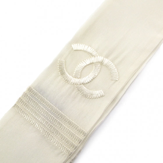 Chanel Long Silk CC Logo Stitched Scarf White 3 of 5