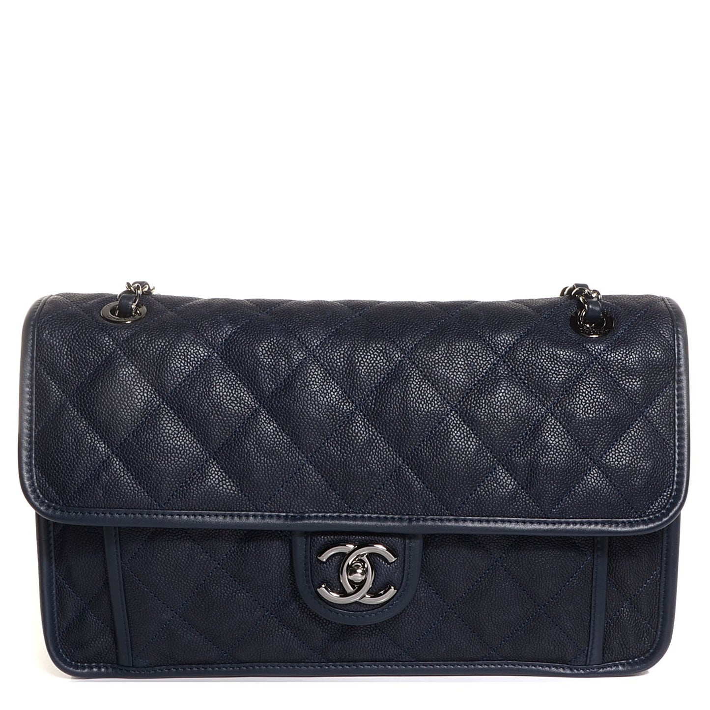 Caviar Quilted French Riviera Large Flap Navy Blue