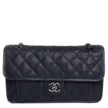 Chanel Caviar Quilted French Riviera Large Flap Navy Blue 1 of 9