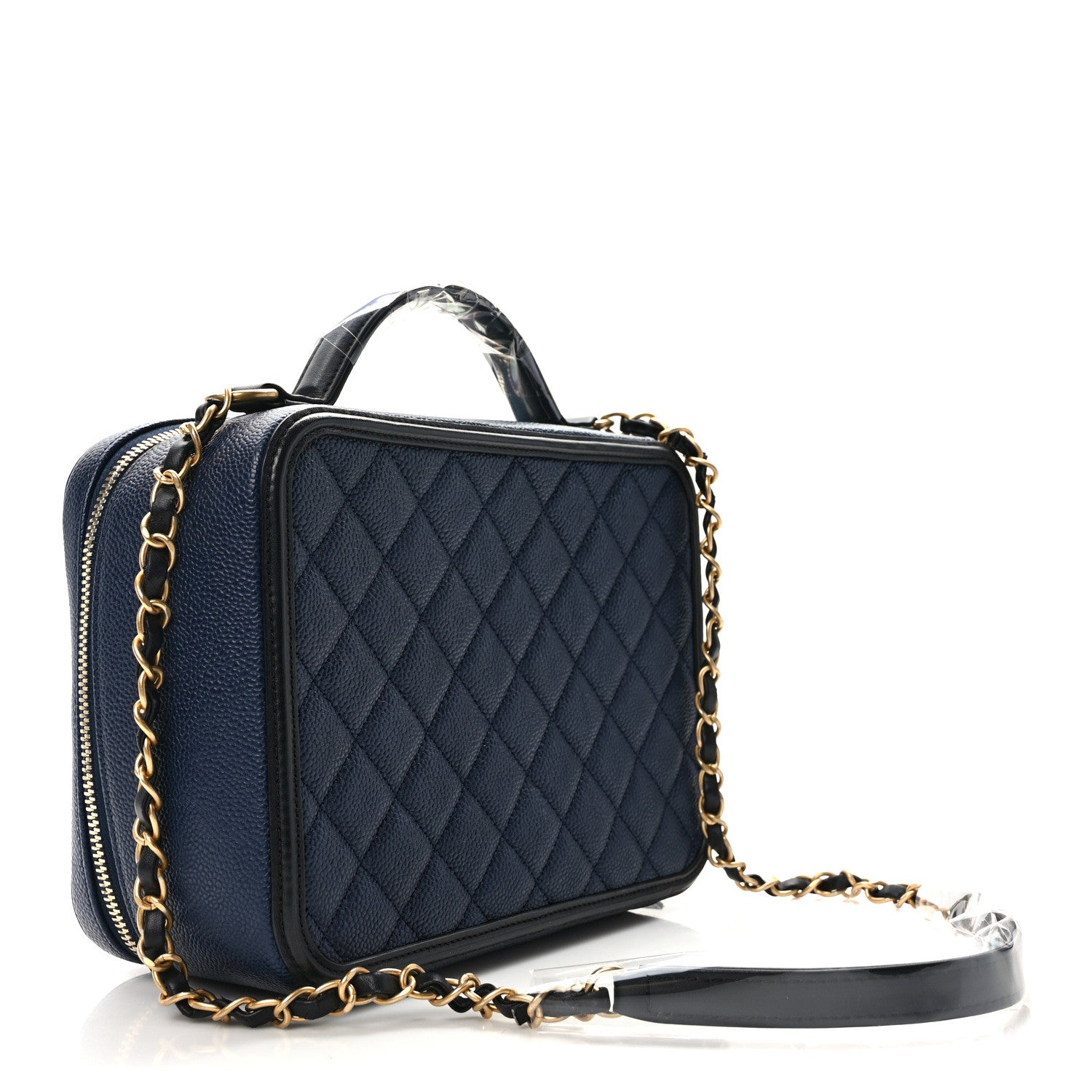 Chanel Caviar Quilted Large CC Filigree Vanity Case Navy 3 of 13