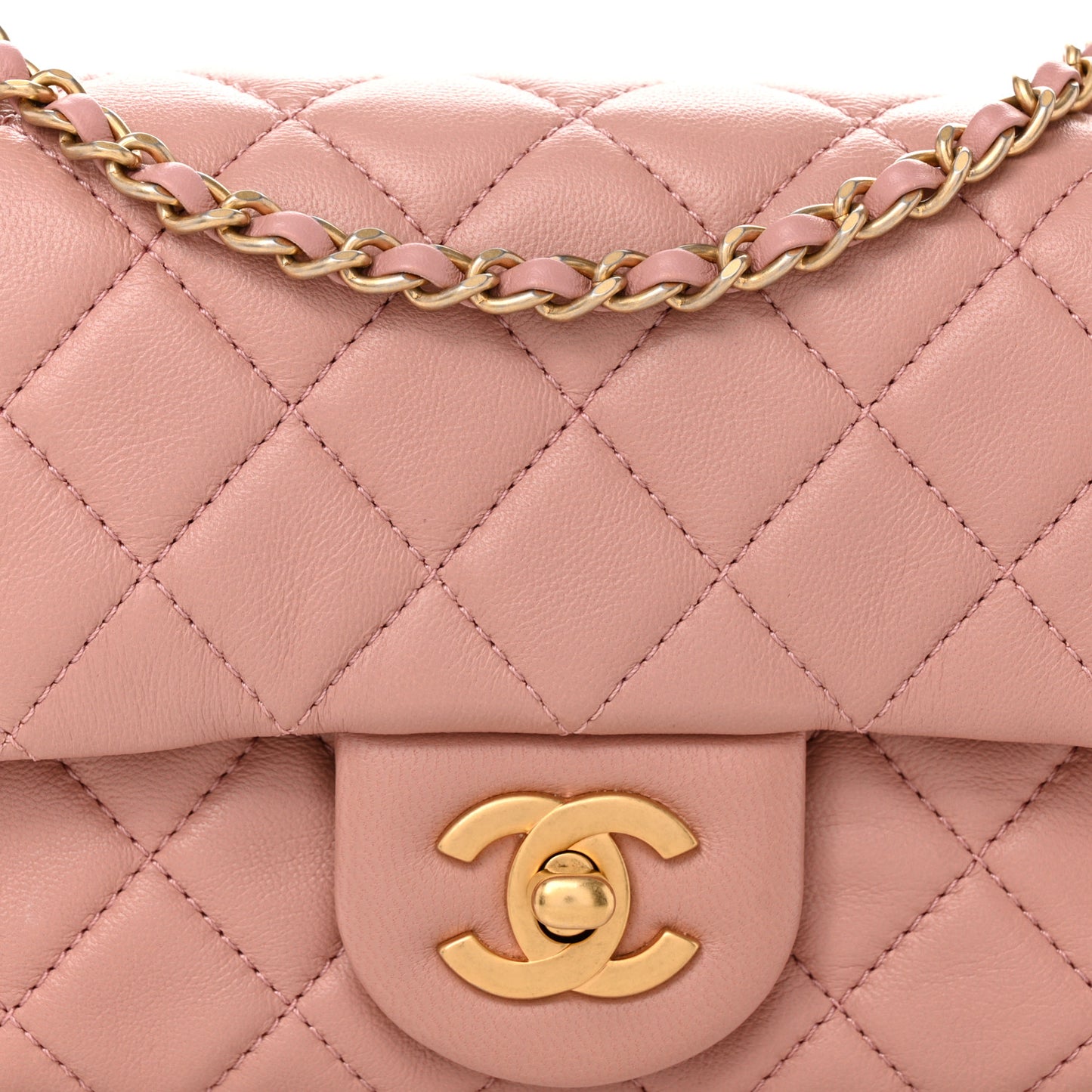 Lambskin Quilted Mini Rectangular Pearl Crush Flap Dark Pink