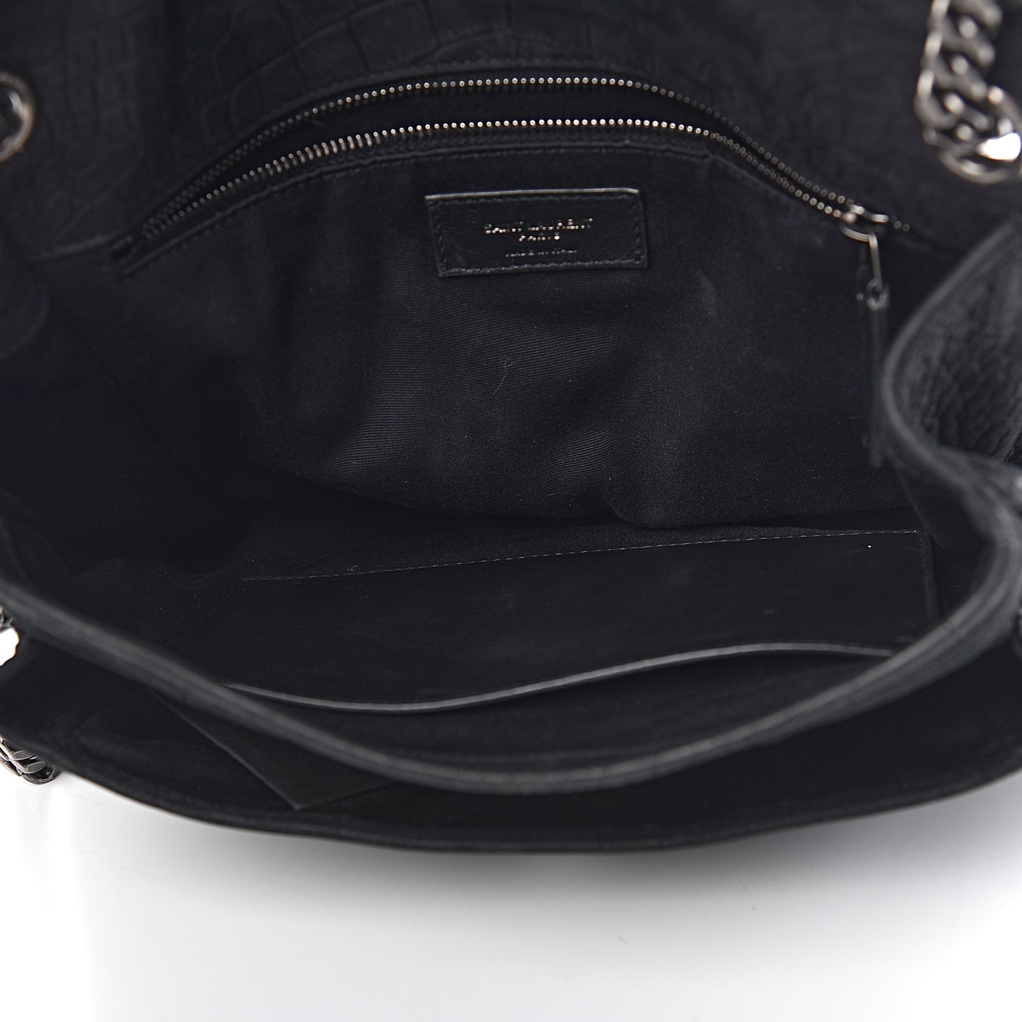 Nubuck Crocodile Embossed Monogram Medium Niki Chain Satchel Black
