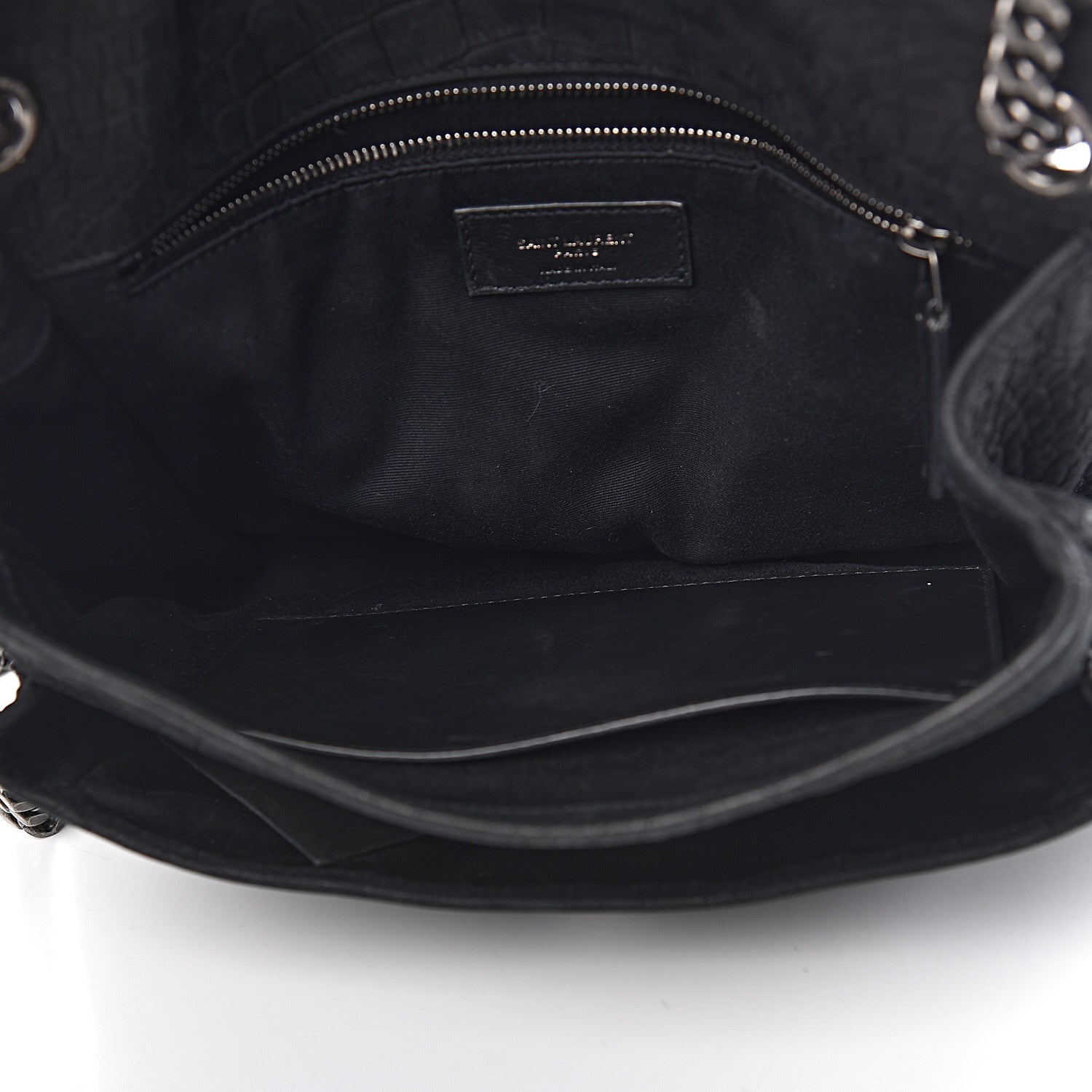 Saint Laurent Nubuck Crocodile Embossed Monogram Medium Niki Chain Satchel Black 5 of 17
