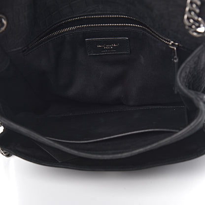 Saint Laurent Nubuck Crocodile Embossed Monogram Medium Niki Chain Satchel Black 5 of 17