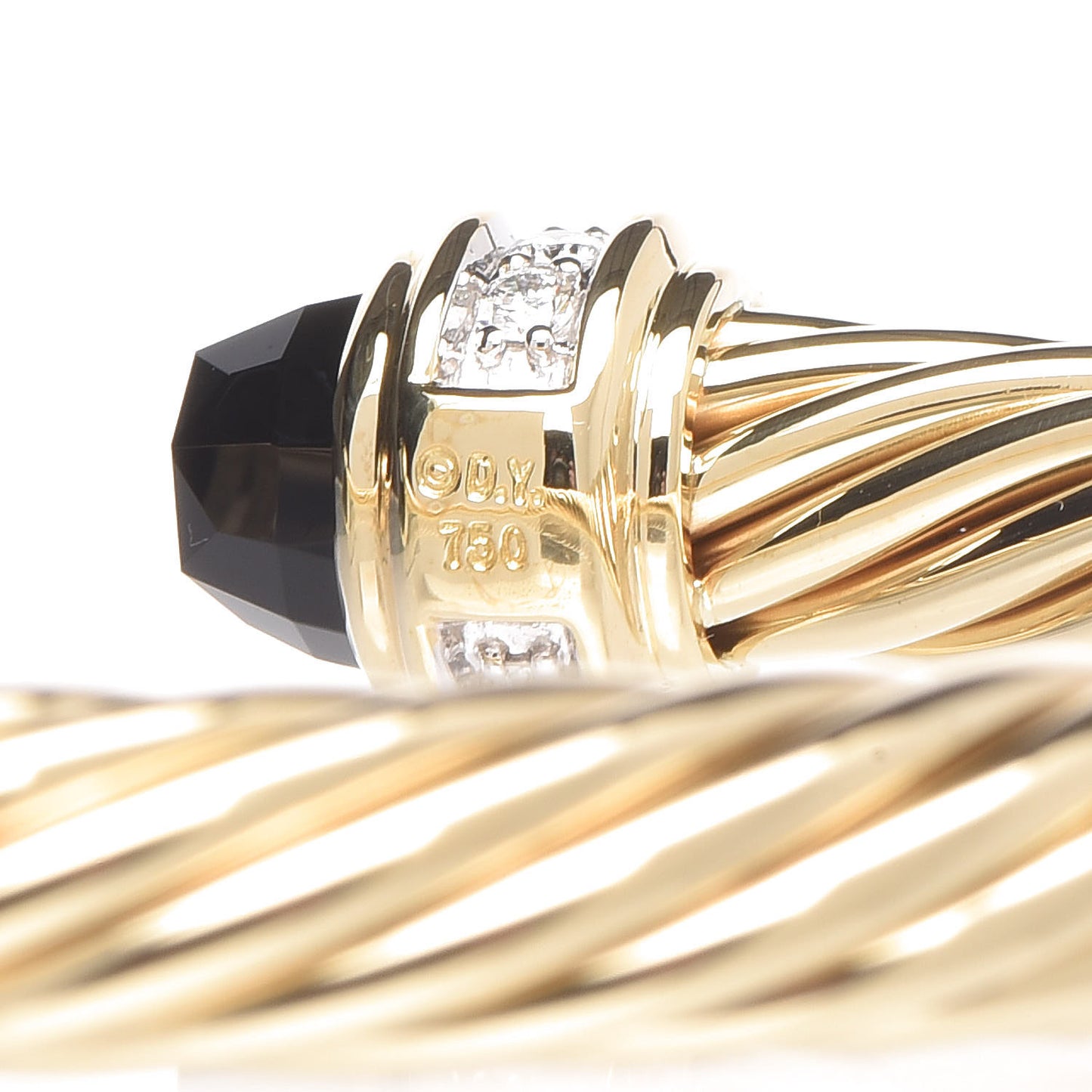 18K Yellow Gold Diamond Onyx 7mm Cable Bracelet