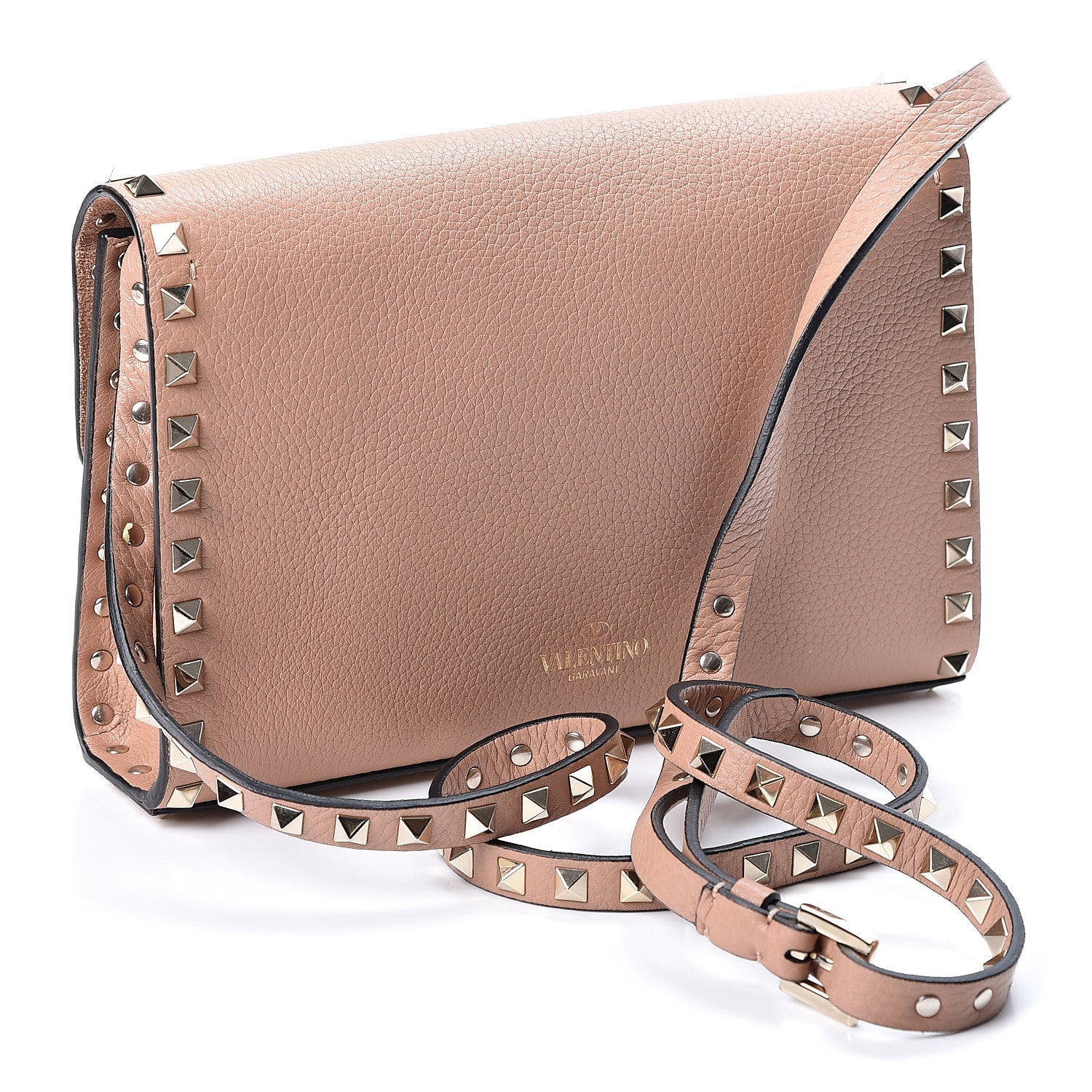 Valentino Garavani Pebbled Calfskin Medium Rockstud Flip Lock Crossbody Bag Skin Sorbet 2 of 8