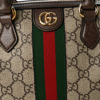 Gucci GG Supreme Monogram Textured Dollar Calfskin Web Mini Ophidia Top Handle Bag Beige Ebony New Acero 8 of 10