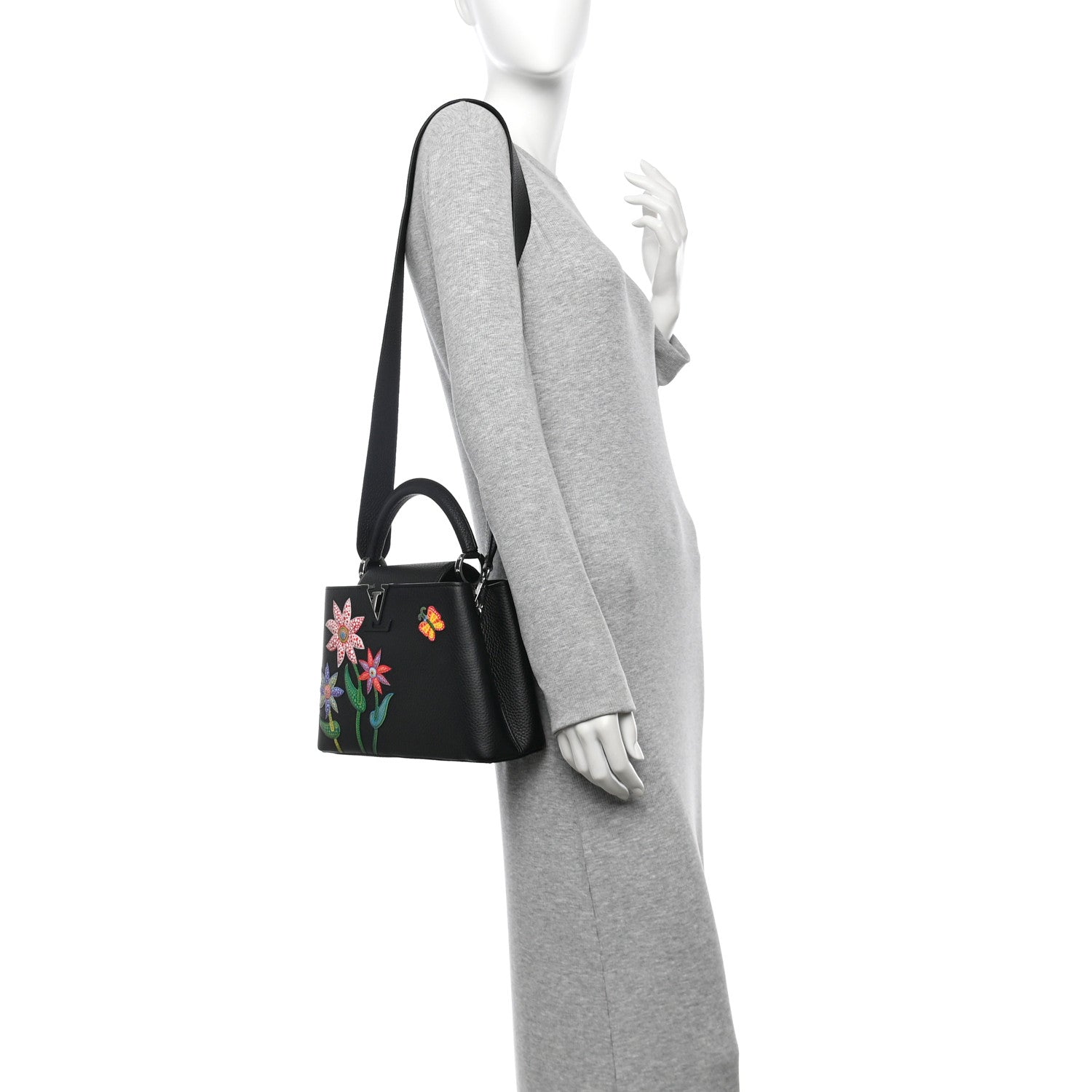 Louis Vuitton LV X YK Taurillon Inlaid Kusama Flowers Capucines BB Black 3 of 19