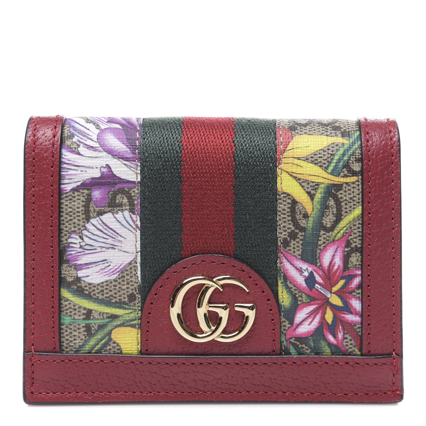 GG Supreme Monogram Flora Web Ophidia Card Case Red