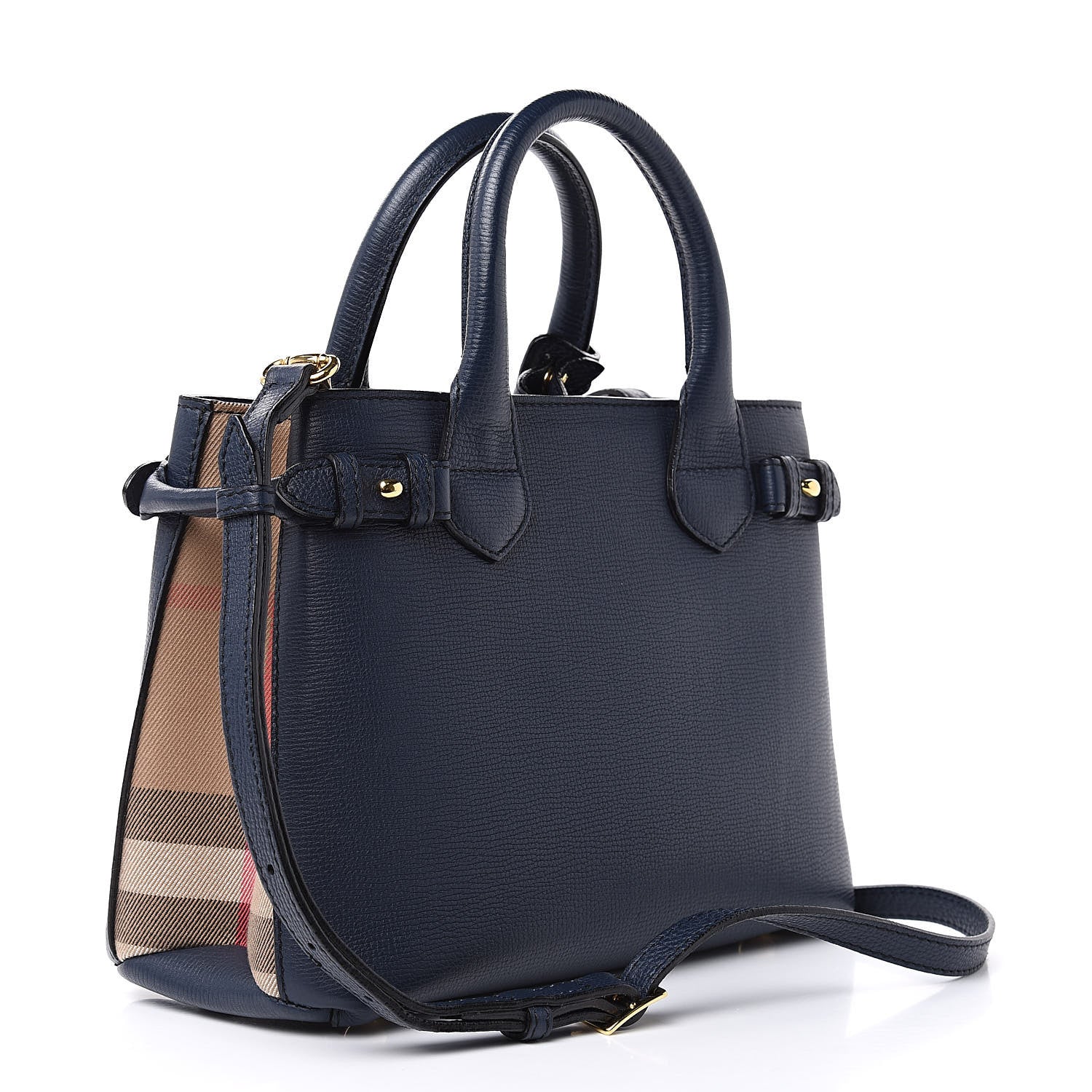 Burberry Grainy Calfskin House Check Small Banner Tote Midnight Blue 3 of 13