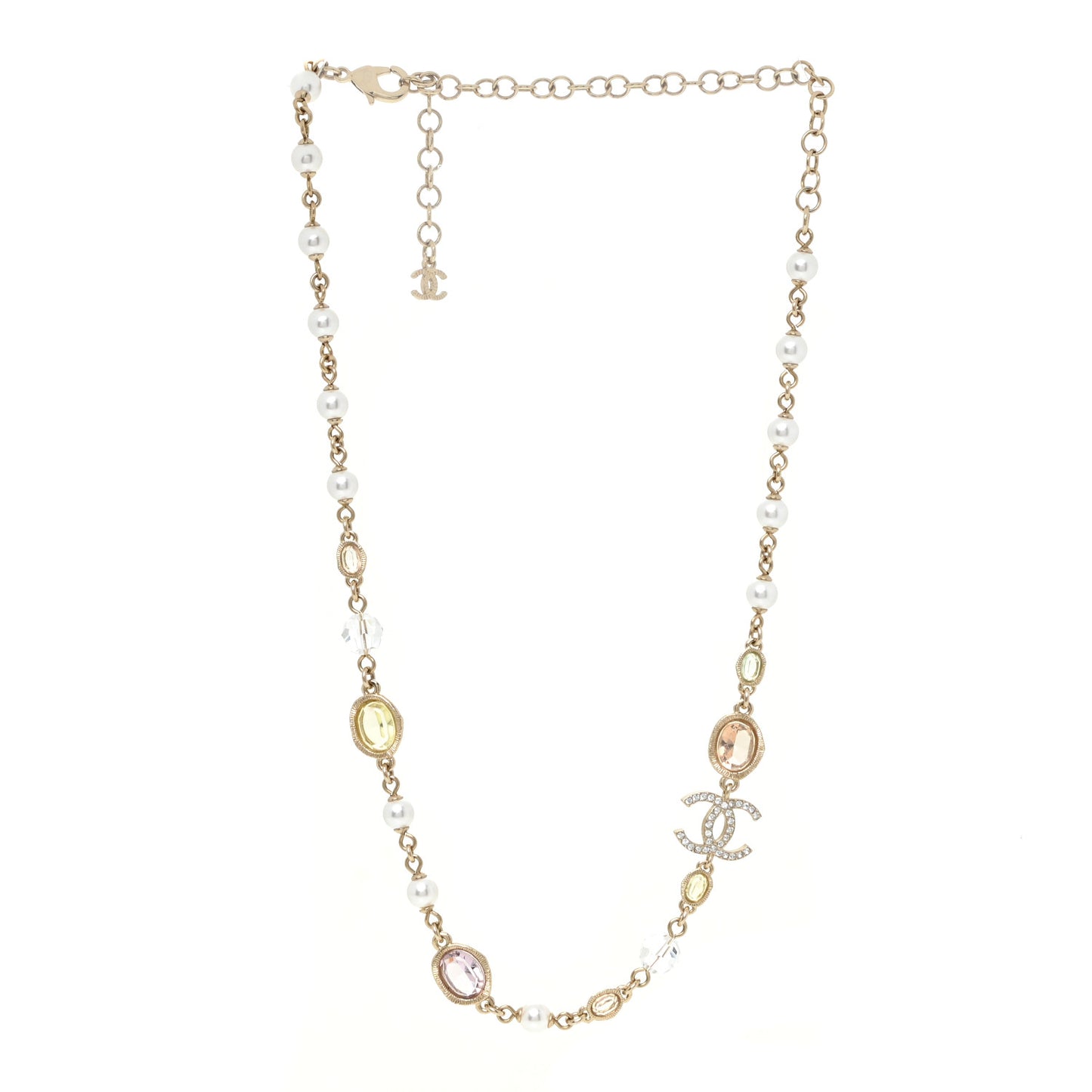 Crystal Pearl CC Short Necklace Gold