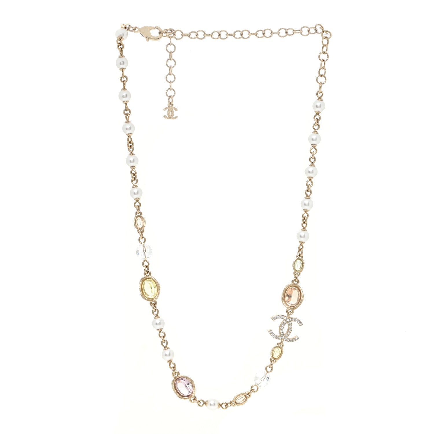 Chanel Crystal Pearl CC Short Necklace Gold 3 of 5