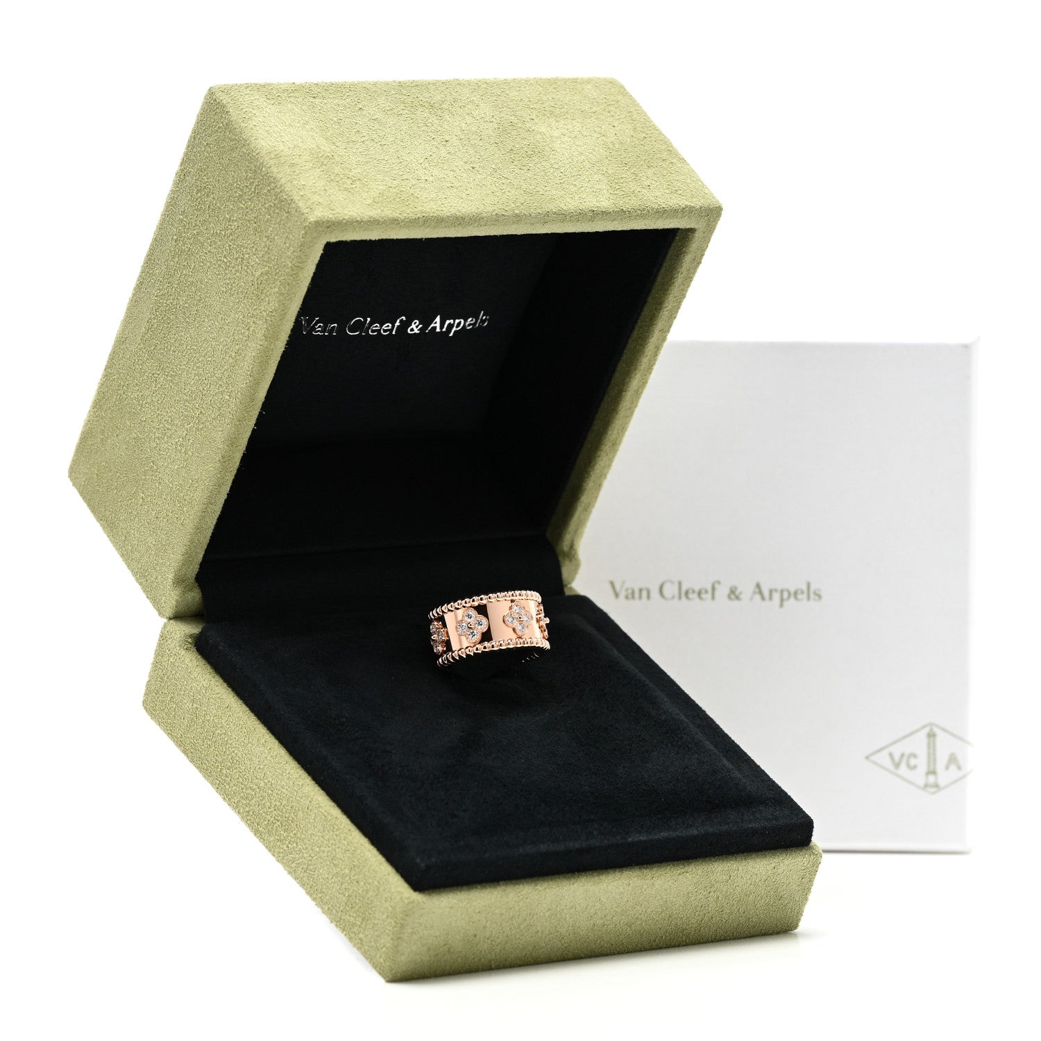 Van Cleef & Arpels 18K Rose Gold Diamond Small Perlee Clovers Ring 51 5.75 5 of 5