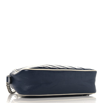 Gucci Vintage Effect Calfskin Matelasse Diagonal Small Torchon GG Marmont Chain Shoulder Bag Blue Agata Mystic White 4 of 11