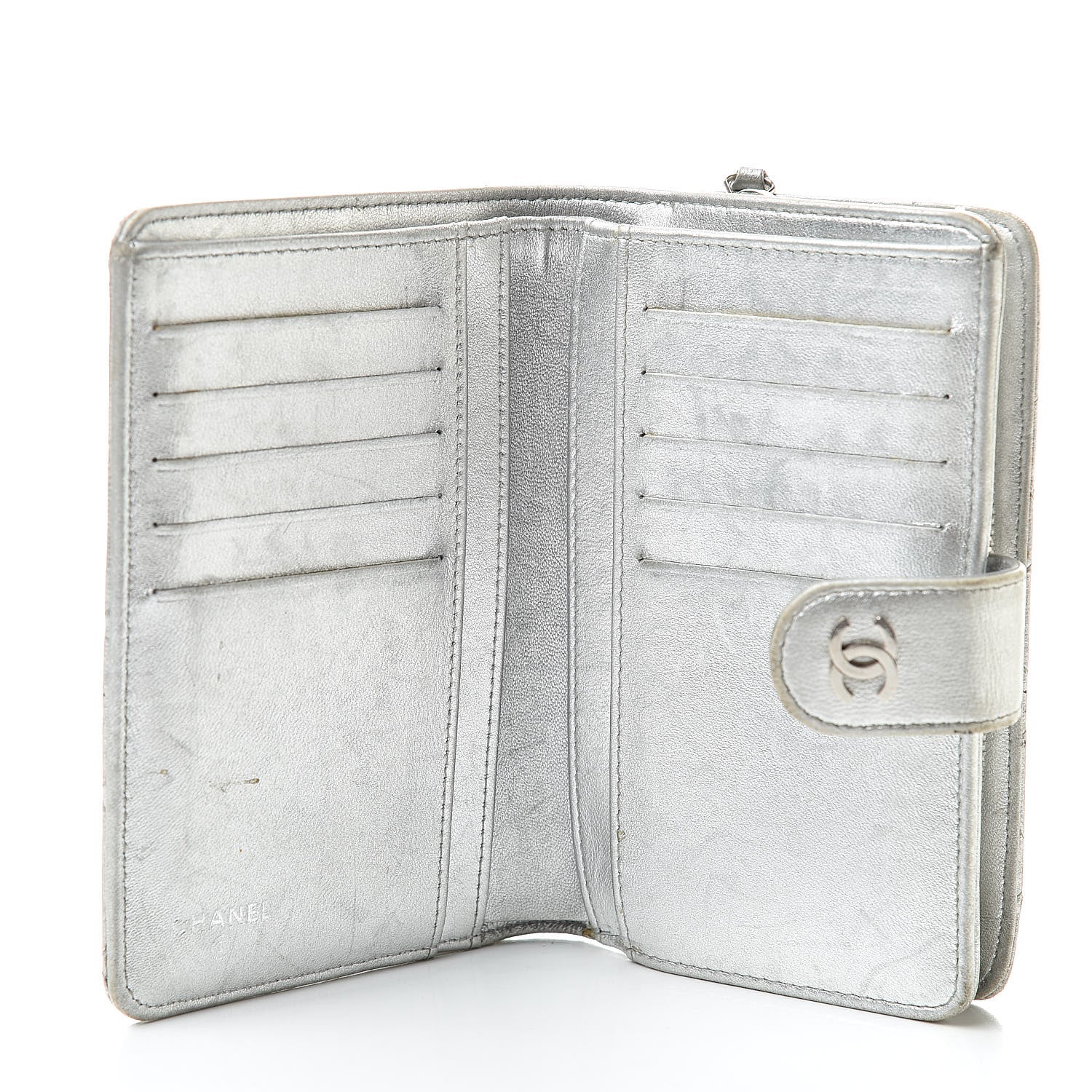 Chanel Metallic Lambskin Quilted Zipped Pocket Wallet Silver 5 of 21