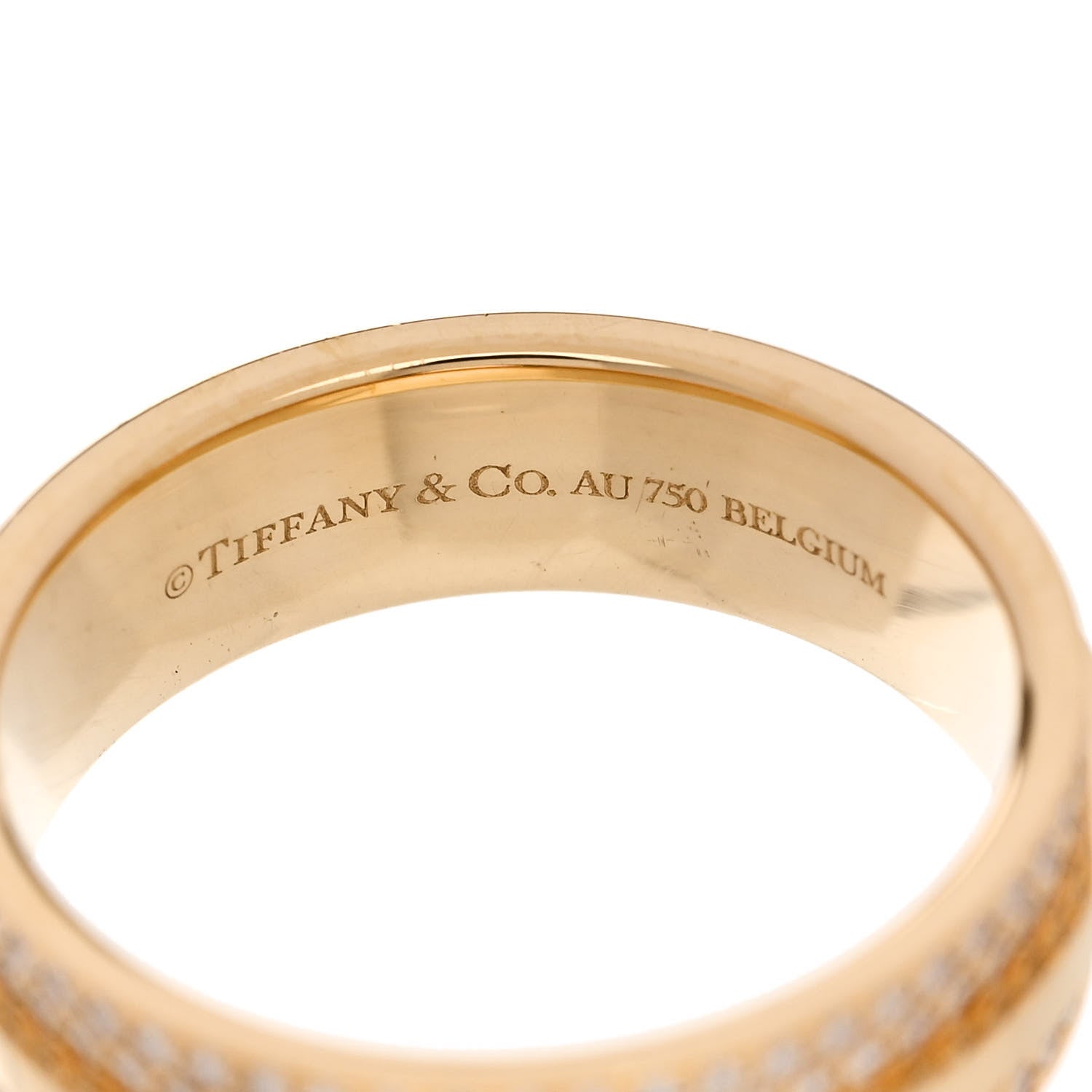 Tiffany 18K Yellow Gold Diamond Wide T Two Pave Ring 53 6.5 5 of 5