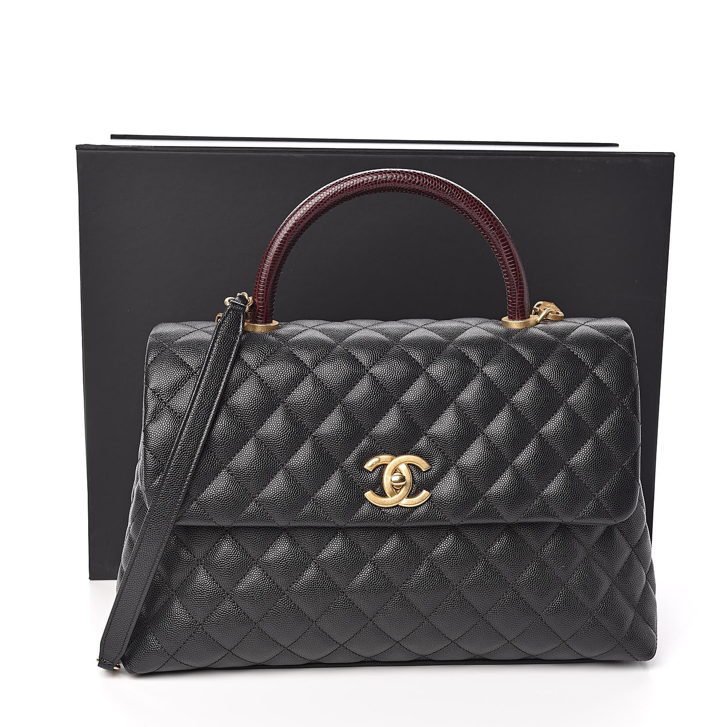 Chanel Caviar Lizard Quilted Medium Coco Handle Flap Black 11 of 11