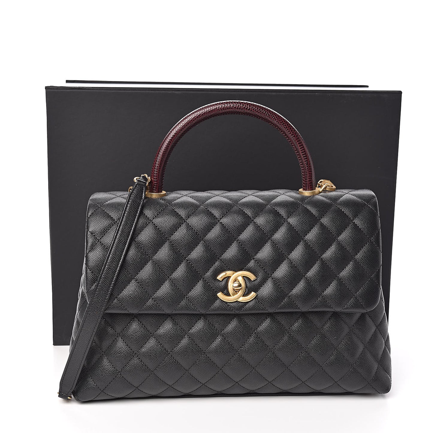 Caviar Lizard Quilted Medium Coco Handle Flap Black