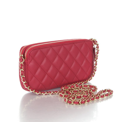 Chanel Lambskin Quilted Small Clutch With Chain Dark Pink 3 of 9