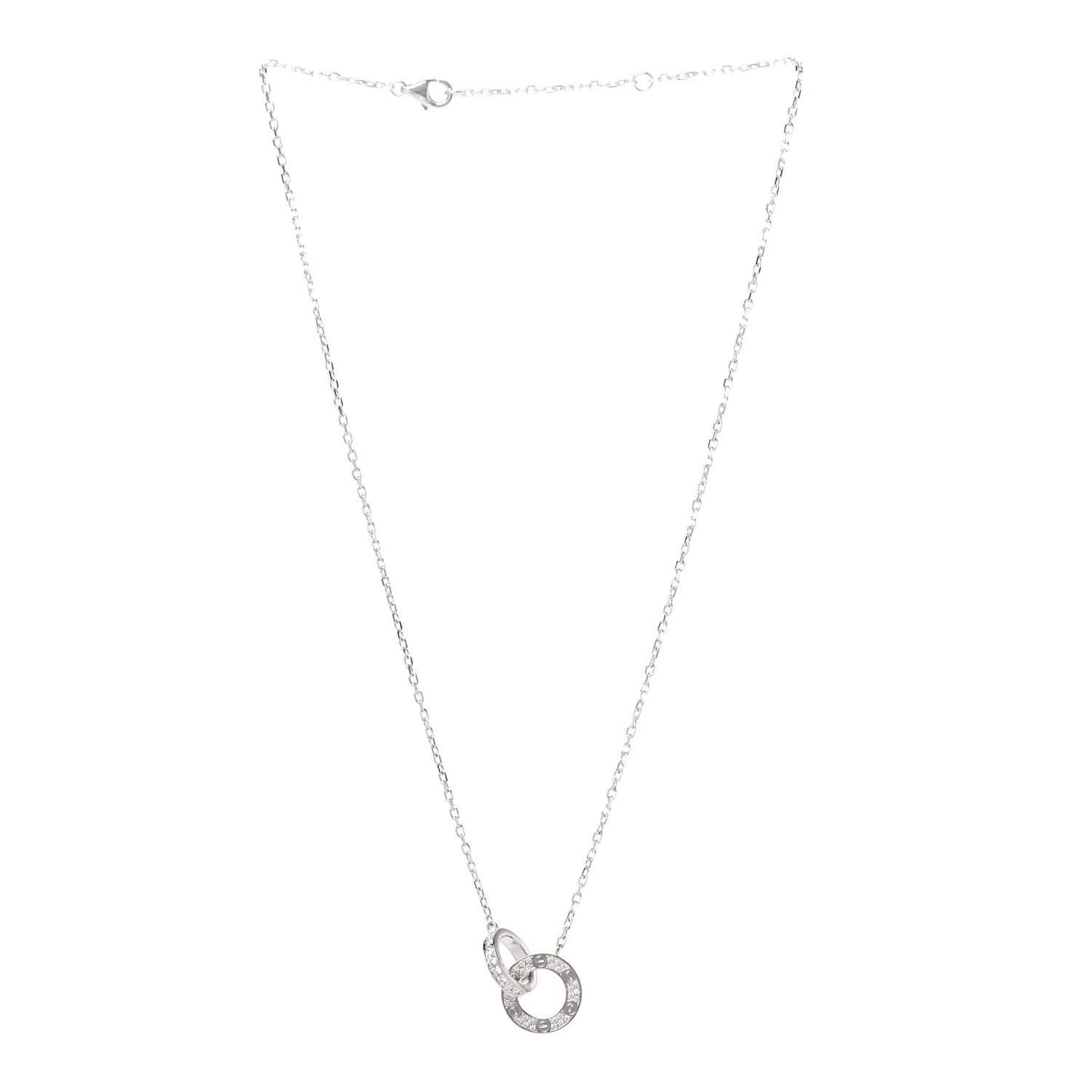 18K White Gold Diamond Interlocking LOVE Paved Necklace
