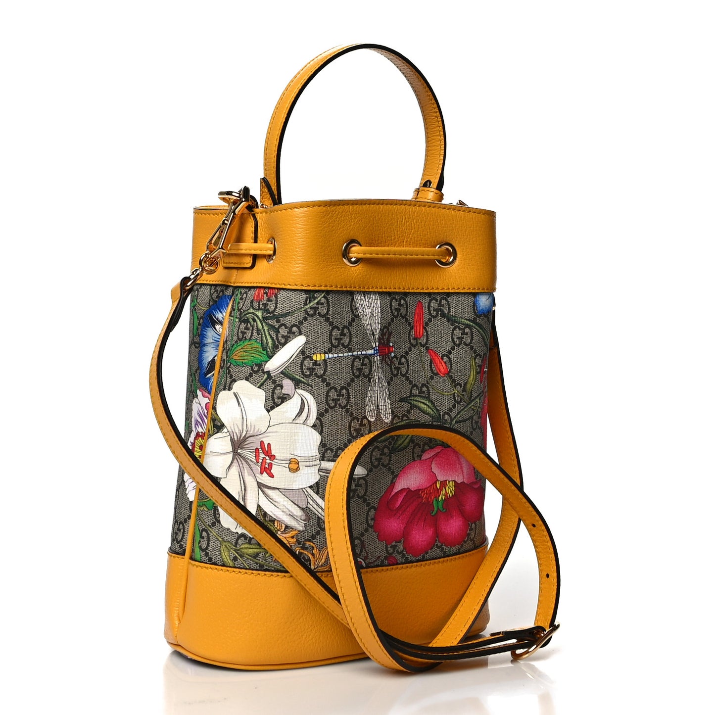 GG Supreme Monogram Flora Small Ophidia Bucket Bag Beige Multicolor Crop