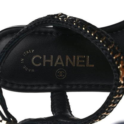 Chanel Lambskin Embroidered CC Thong Sandals 37 Black 7 of 9