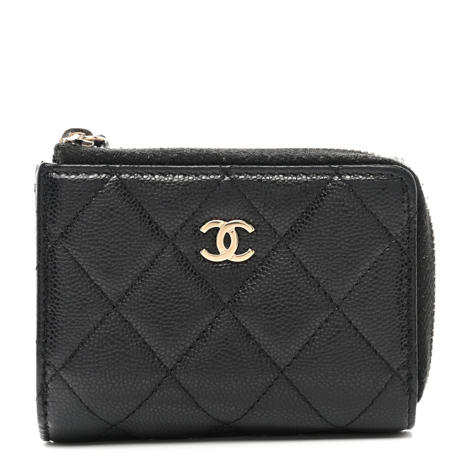 Chanel Caviar Quilted CC Zip Compact Trifold Wallet Black 1 of 12