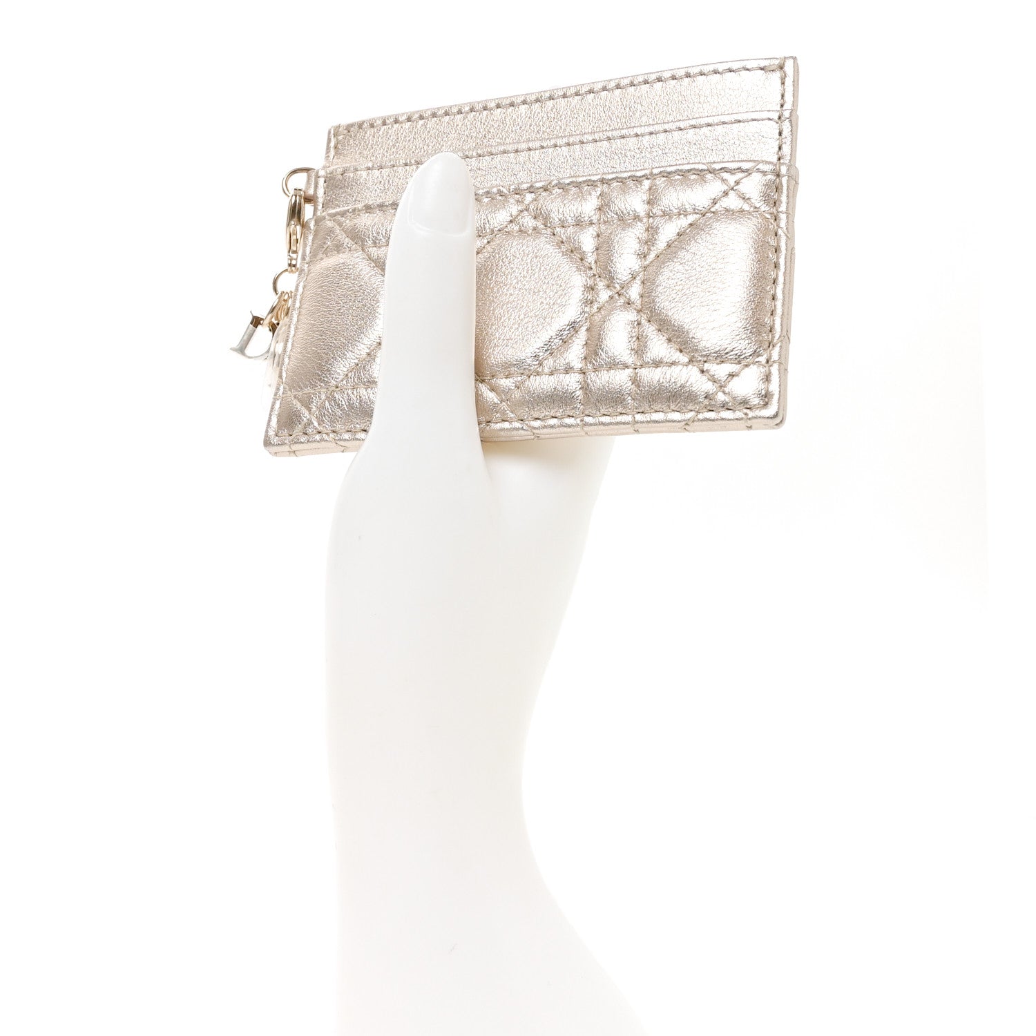 Christian Dior Metallic Calfskin Cannage Lady Dior Freesia Card Holder Gold 2 of 8