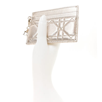 Christian Dior Metallic Calfskin Cannage Lady Dior Freesia Card Holder Gold 2 of 8