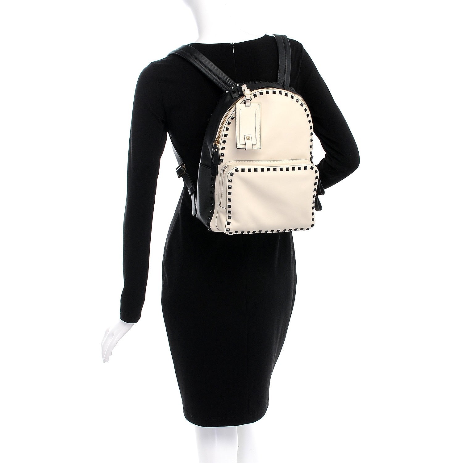Valentino Garavani Vitello Medium Rockstud Backpack Ivory Black 2 of 7