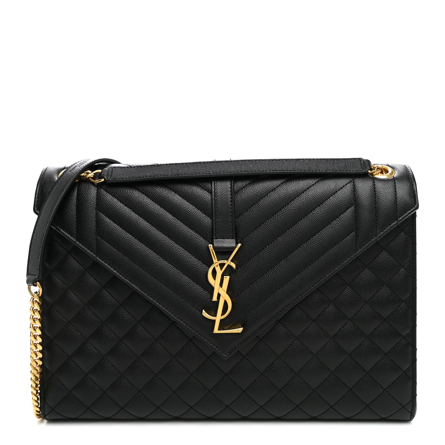 Saint Laurent Grain De Poudre Textured Mixed Matelasse Large Triquilt Monogram Satchel Black 1 of 10