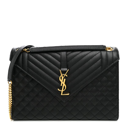 Saint Laurent Grain De Poudre Textured Mixed Matelasse Large Triquilt Monogram Satchel Black 1 of 10