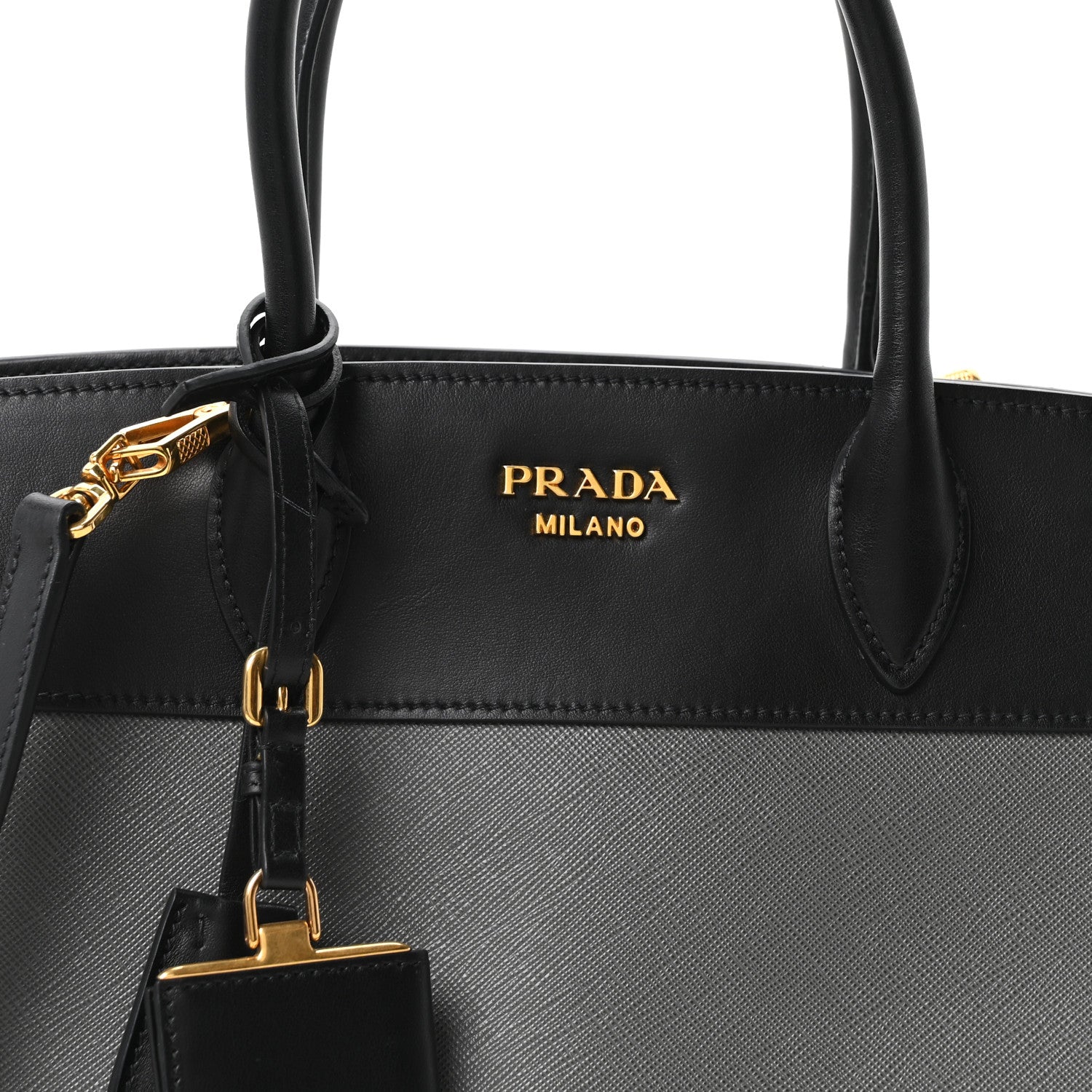 Prada Saffiano City Calfskin Medium Esplanade Tote Mercurio Black 8 of 10