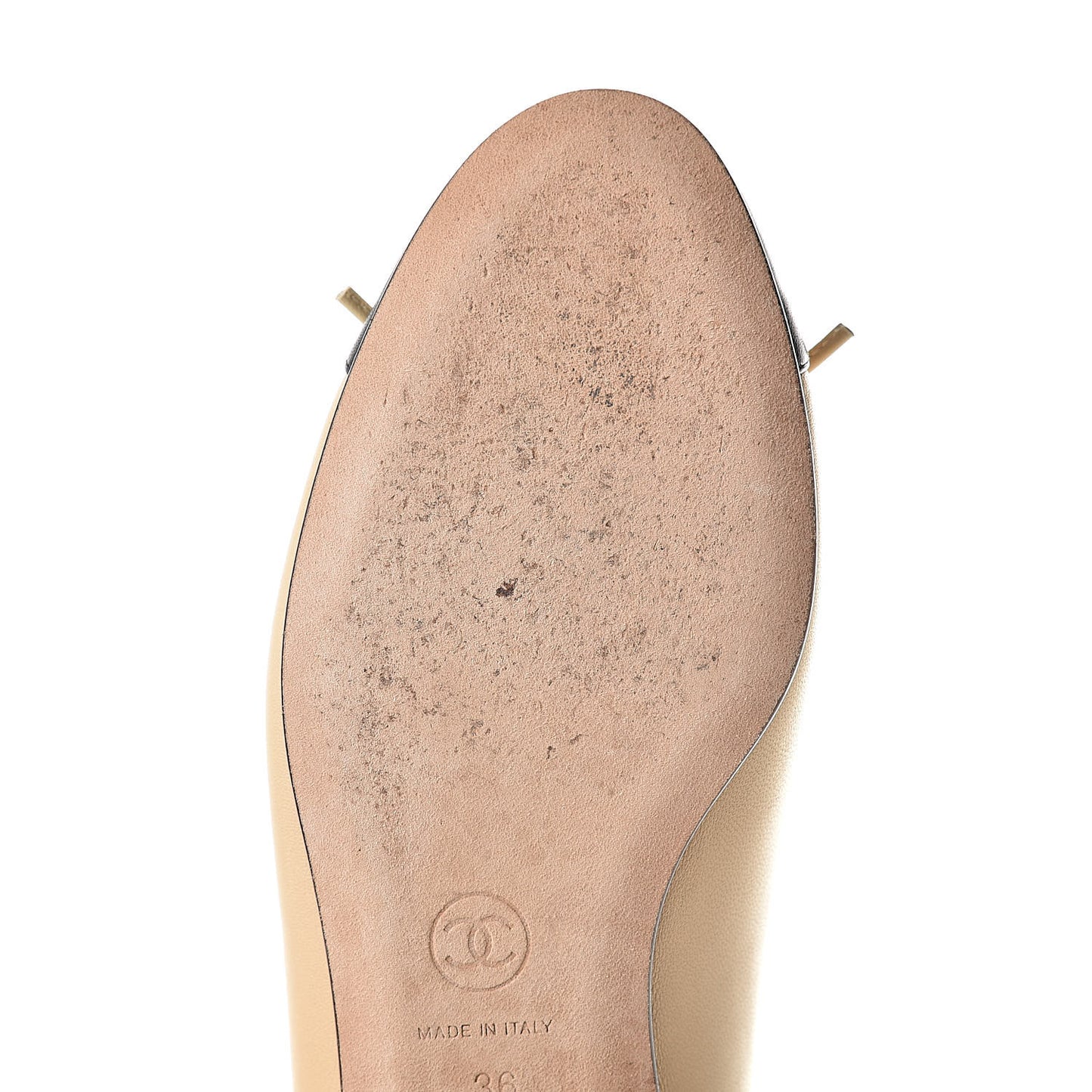 Lambskin Cap Toe CC Ballerina Flats 36 Beige Black