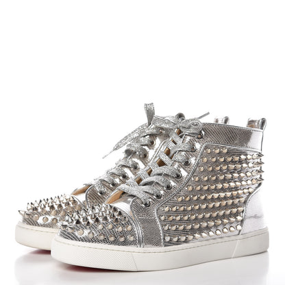 Christian Louboutin Laminato Dino Nappa Spikes Womens Louis Orlato Flat Sneakers 37.5 Silver 3 of 13