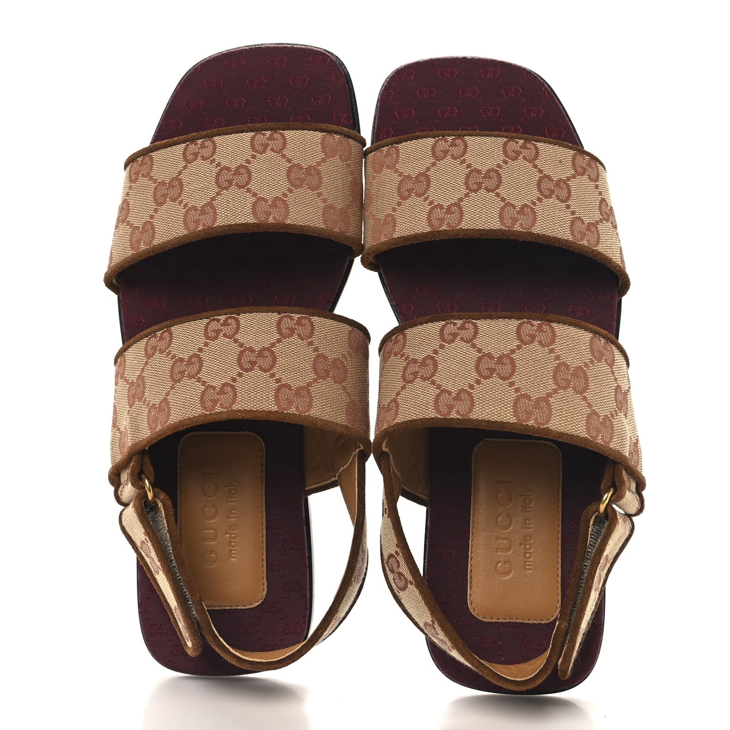 Canvas GG Monogram Mens Slingback Flat Sandals 8 Beige Ruggine Cuir