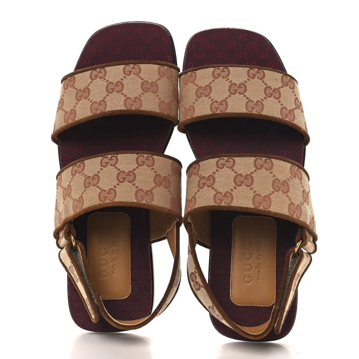 Gucci Canvas GG Monogram Mens Slingback Flat Sandals 8 Beige Ruggine Cuir 2 of 9