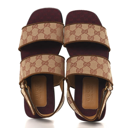 Gucci Canvas GG Monogram Mens Slingback Flat Sandals 8 Beige Ruggine Cuir 2 of 9