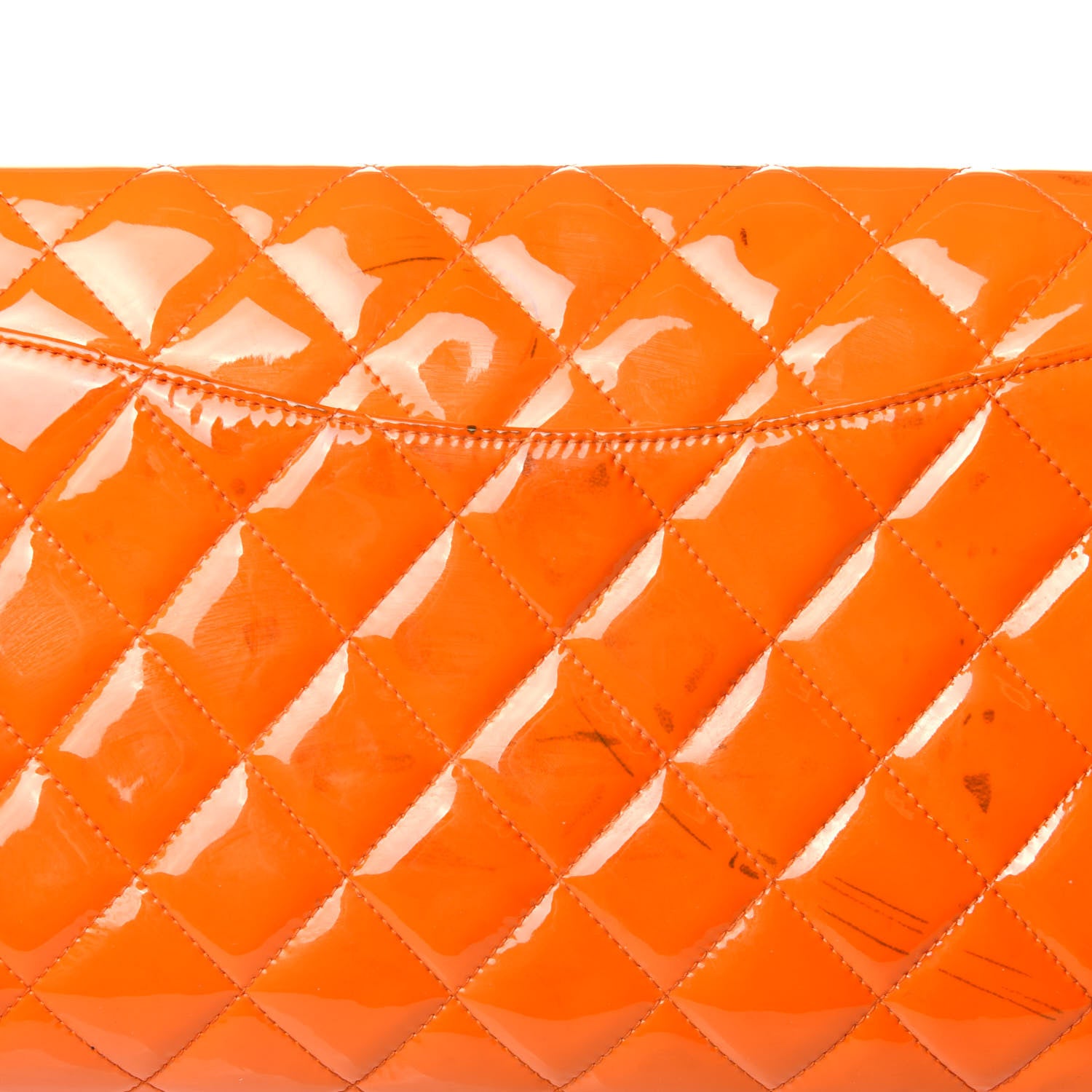 Chanel Patent Quilted Clutch with Chain Flap Orange 13 of 14