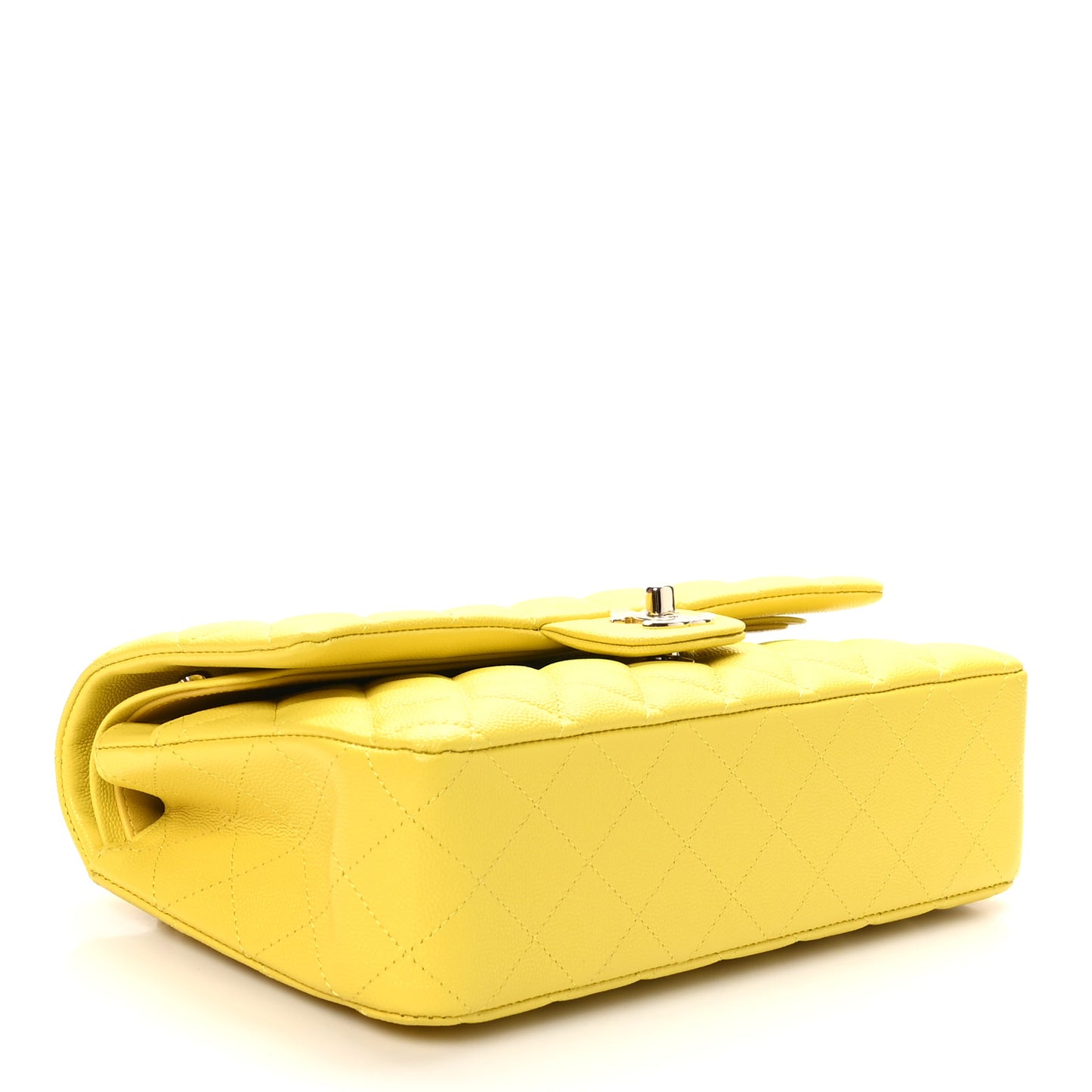 Caviar Quilted Medium Double Flap Yellow