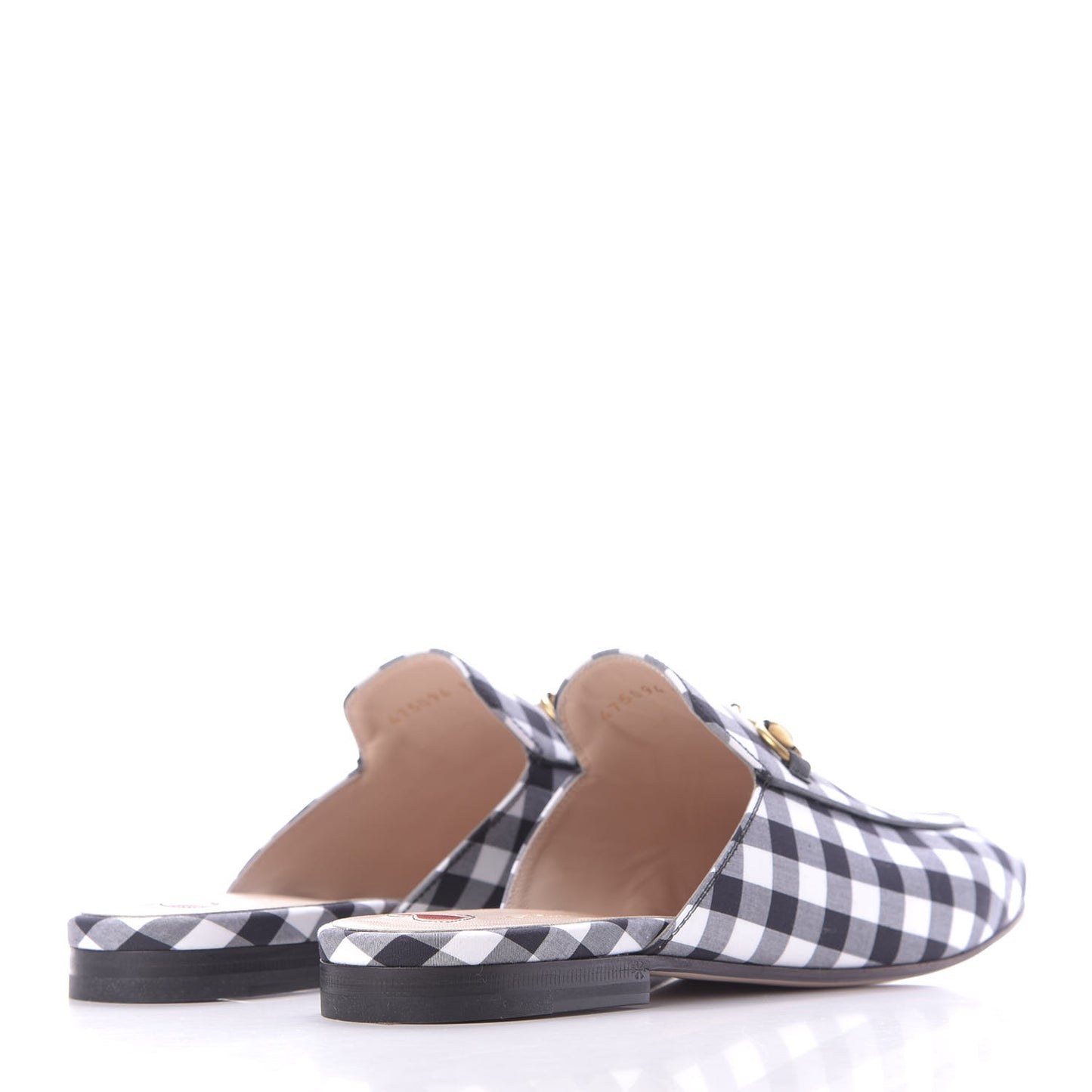 Cotton Gingham Womens Princetown Slippers 39 White Black
